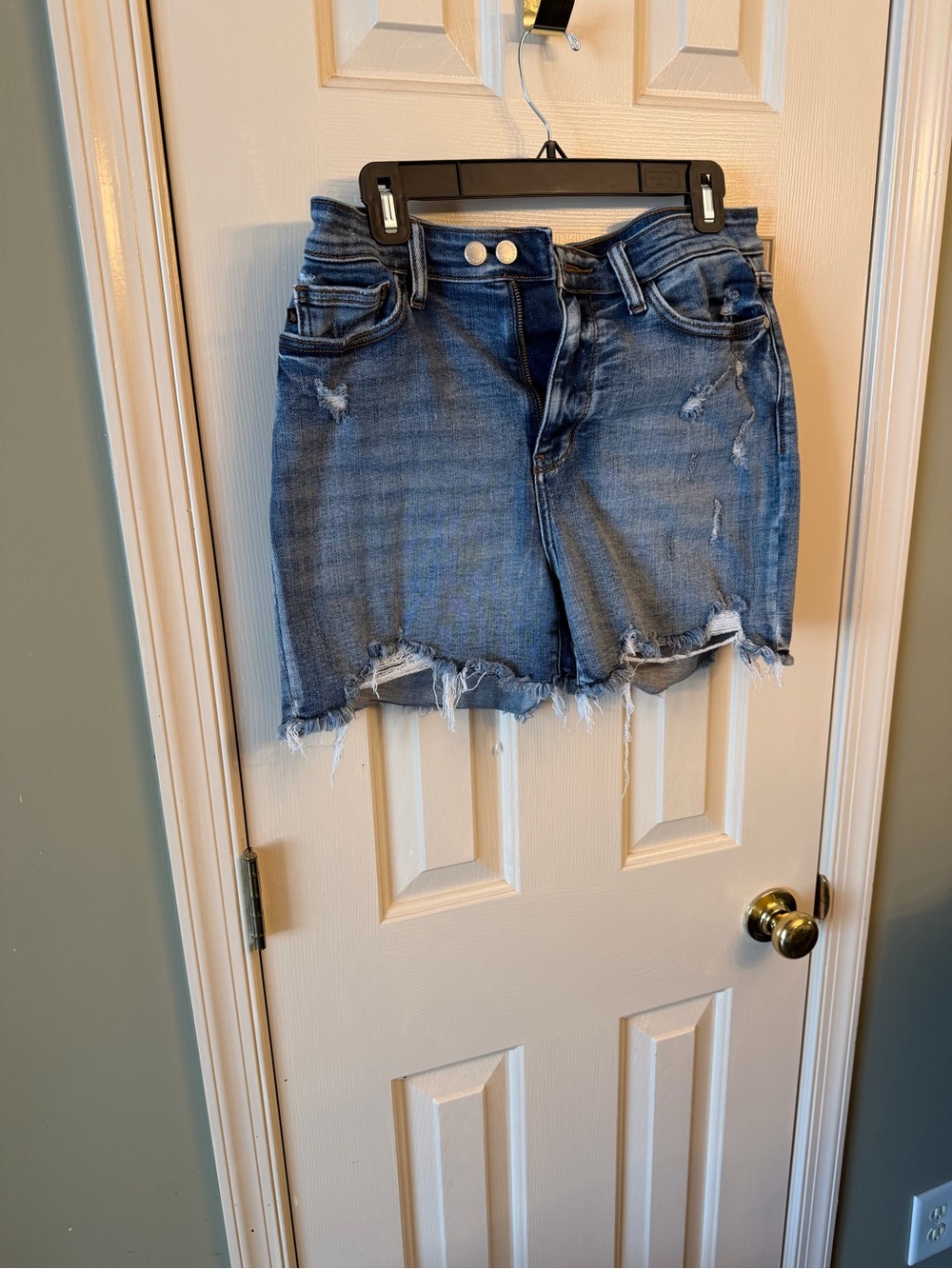 Judy Blue Distressed Light Blue Denim Shorts with Frayed Hem